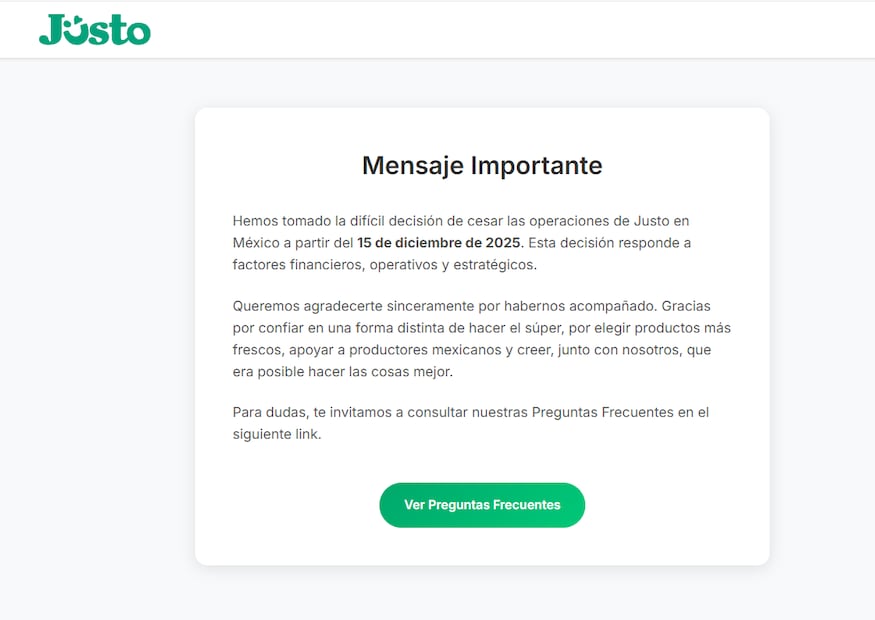 Jüsto, supermercado 100% digital cierra sus operaciones en México / Foto: Especial