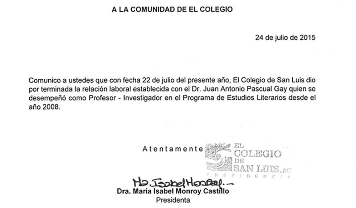 En un breve comunicado, el Colegio de San Luis anunció la separación del ahora ex académico de esa institución (ESPECIAL)