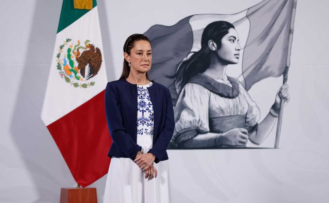 Claudia Sheinbaum, presidenta de México, durante la mañanera del 21 de abril del 2025 en Palacio Nacional. Foto: Diego Simón / EL UNIVERSAL