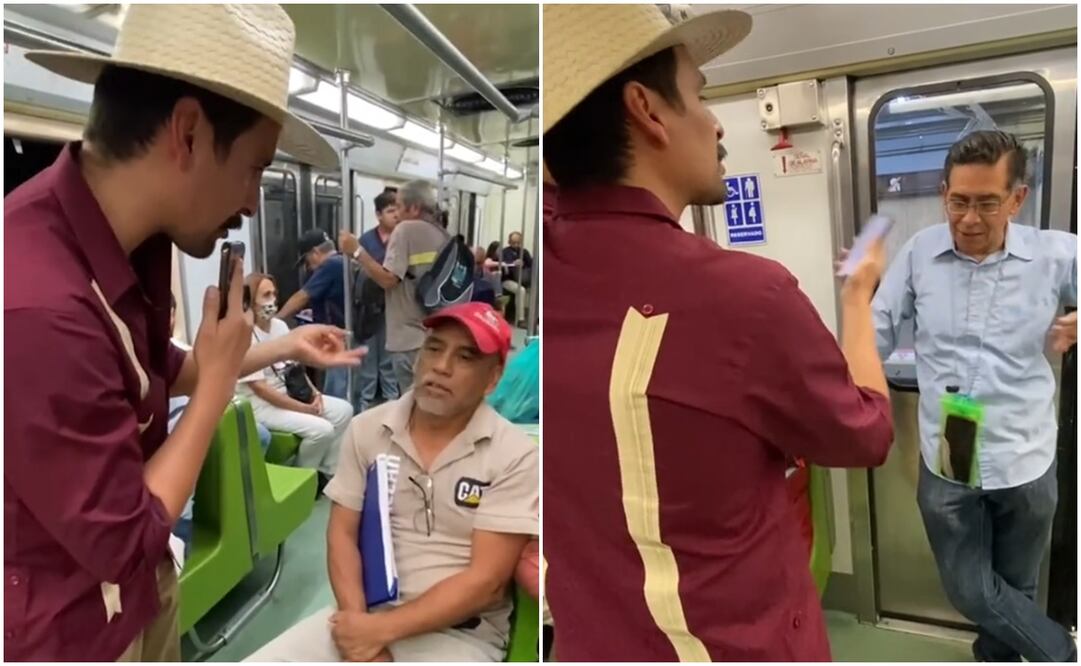 Usuarios del Metro defienden a AMLO y Claudia Sheinbaum. Fotos: Captura de video