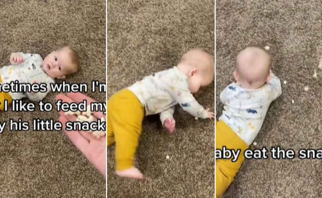 Una madre se vuelve viral por tirarle la comida al piso a su bebe. Foto: TikTok @desertbabysteps