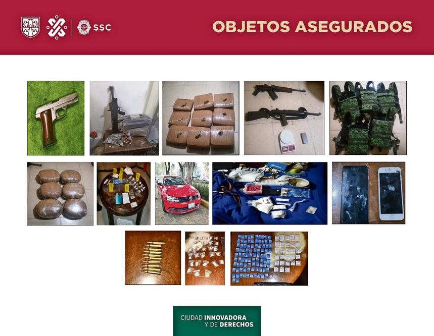 En el cateo se decomisaron armas, cartuchos y drogas. Foto: Especial