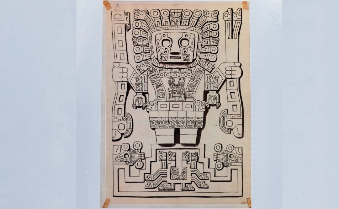 Dibujo inédito de Personaje central de la Puerta de Sol, en el libro Miguel Covarrubias: Trazos, diagramas y contactos de América a los Mares del Sur. IMÁGENES: “MIGUEL COVARRUBIAS: TRAZOS, DIAGRAMAS Y CONTACTOS DE AMÉRICA A LOS MARES DEL SUR”