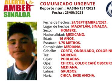 Buscan a Víctor Wuilmer Díaz Rosas, adolescente de 16 años desparecido en Mazatlán