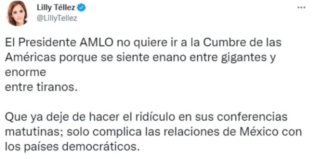 Es hasta un timbre de orgullo: AMLO a Lilly Téllez por llamarlo "enano entre gigantes y enorme entre tiranos"