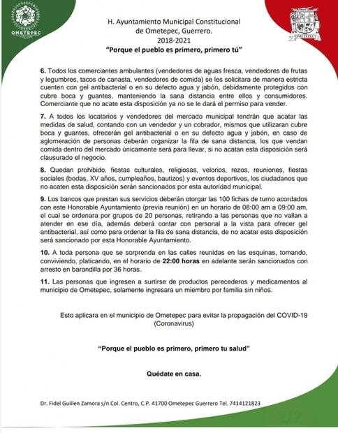 Instauran toque de queda por Covid-19 en Ometepec, Guerrero