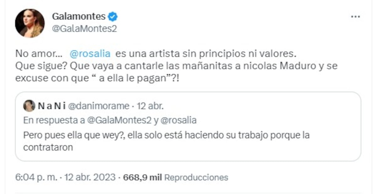 Tweet de Gala Montes sobre Rosalía