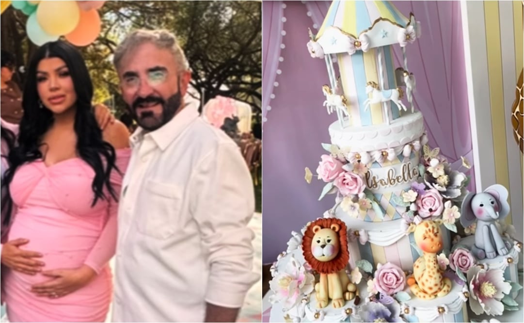 Mariana González y Vicente Fernández Jr.  en el baby shower de Isabella, la bebé que esperan.
Fotos: Instagram