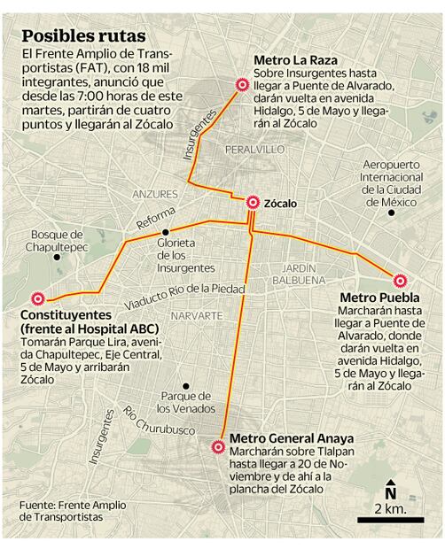 Marchan hoy transportistas al Zócalo; posible caos vial
