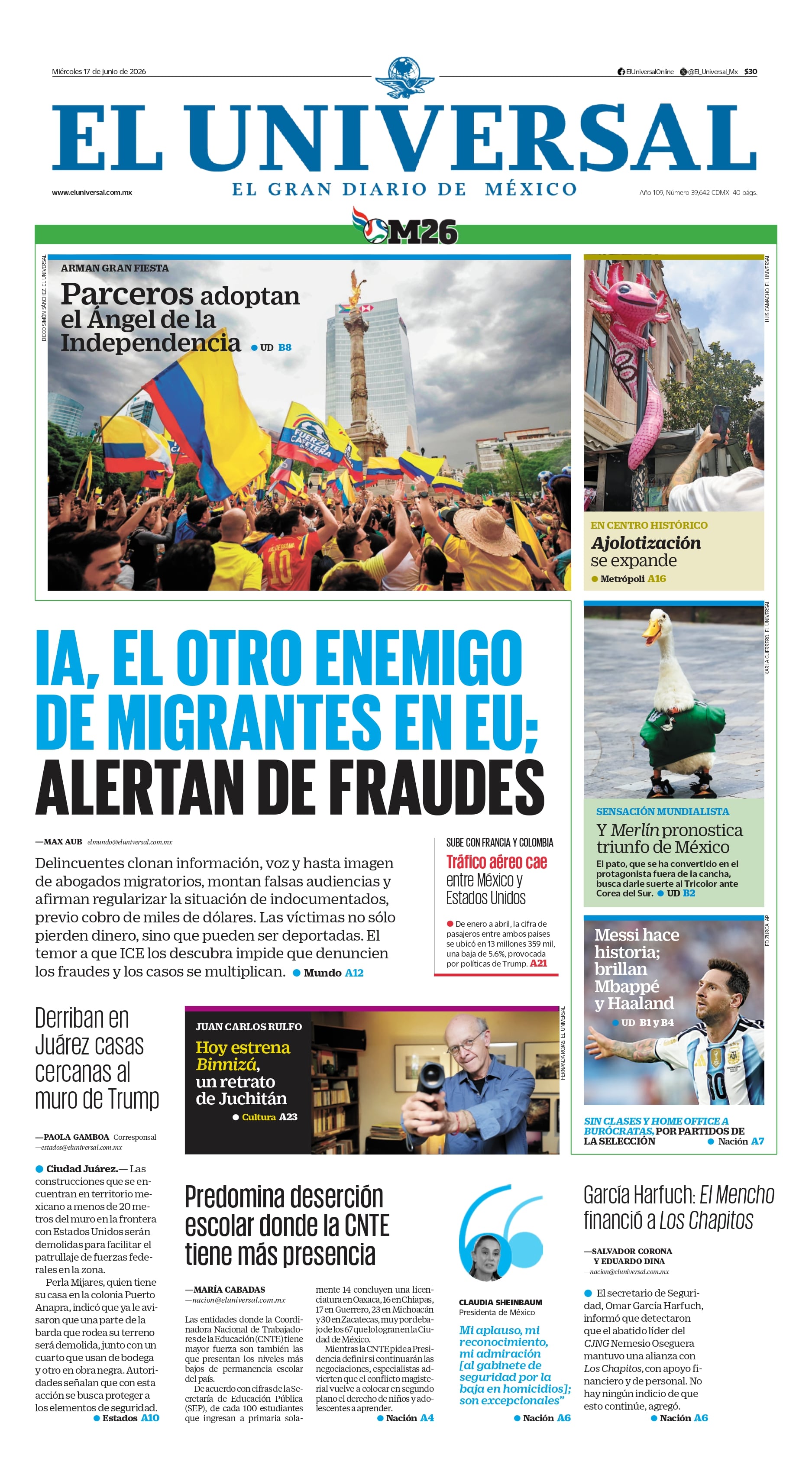 Portada impresa del 17 de junio de 2026