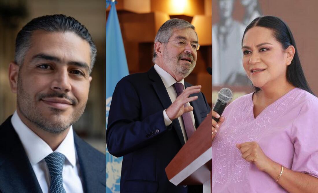 Los secretarios de Seguridad y Protección Ciudadana, Relaciones Exteriores y Bienestar, Omar García Harfuch, Juan Ramón de la Fuente y Ariadna Montiel Reyes. Fotos: X @OHarfuch, @SRE_mx y @A_MontielR