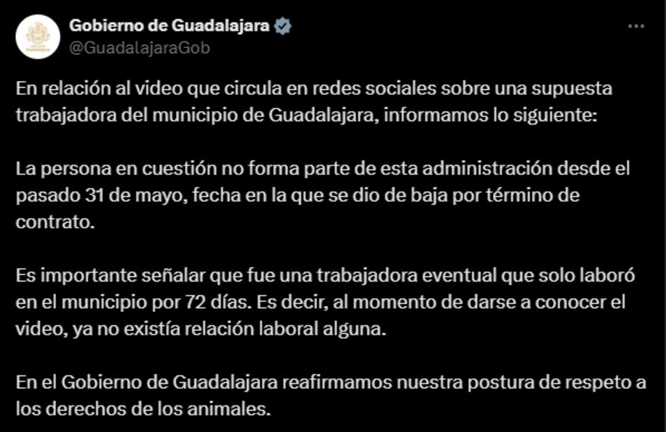 Comunicado Gobierno de Guadalajara. Foto: Captura de pantalla