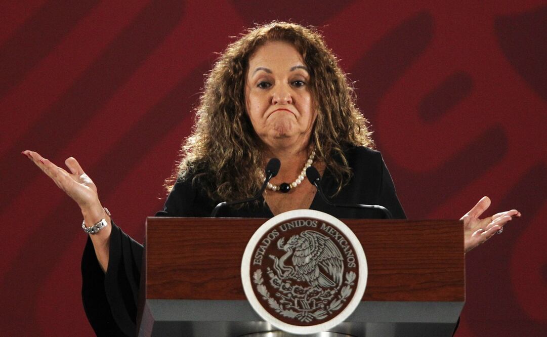 La directora de la Agencia Mexicana de Noticias (Notimex), Sanjuana Martínez, durante una rueda de prensa en julio de 2019 en Palacio Nacional (Foto: EFE)