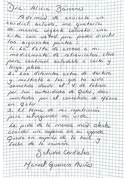 Carta de Manuel Guerrero Aviña. Foto: Especial