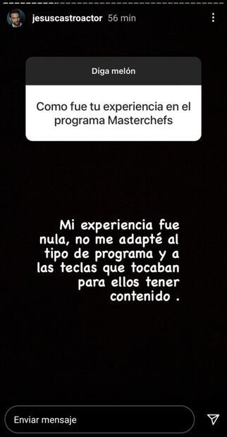 Jesús Castro y su mala experiencia en “MasteChef Celebrity”