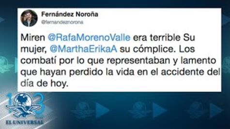  Fernández Noroña levanta polémica por tuit sobre muerte de Martha Érika y Moreno Valle 