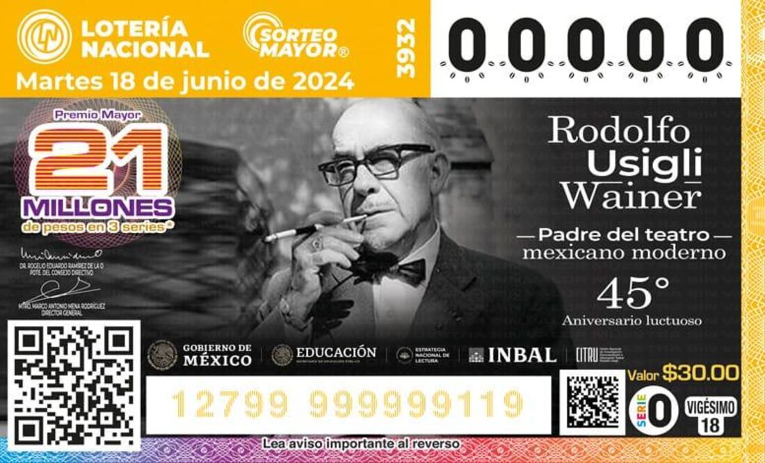 SEP, Inbal y Lotería Nacional rinden homenaje al escritor y dramaturgo Rodolfo Usigli. Foto: especial