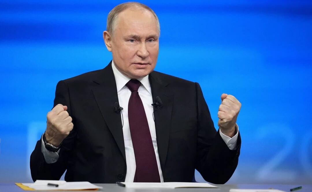 El presidente de Rusia, Vladímir Putin, habla durante su conferencia de prensa anual en Moscú, Rusia, el jueves 14 de diciembre de 2023. Foto: AP