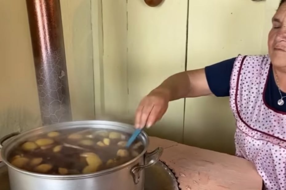 Ponche de frutas tradicional elaborado con manzana, guayaba, tejocote y canela, ideal para las fiestas decembrinas. Foto: Canal de YouTube De mi Rancho a Tu Cocina