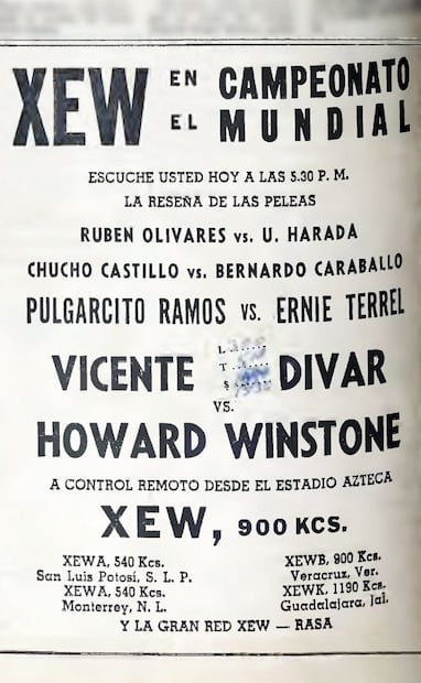 Anuncio de la pelea en el Estadio Azteca, 14 de octubre de 1967. Para ese momento, Saldívar acumuló 34 peleas con sólo una derrota: 24 victorias por nocaut, ocho por decisión y uno por descalificación. Foto: Hemeroteca EL UNIVERSAL.