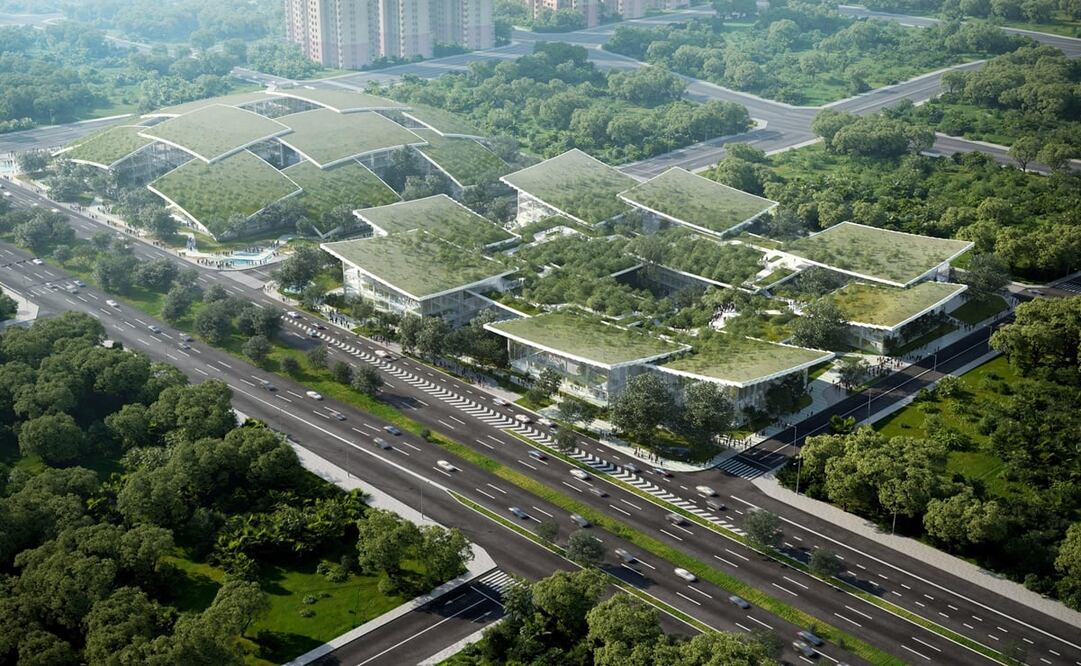 La edificación del Cloud Valley de AI City consistirá en dos parcelas con techo verdes inteligentes. Foto: Bjarke Ingels Group (BIG)