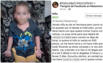 Harta de su sobrino, mujer intenta venderlo  en Facebook por 500 pesos en Tamaulipas