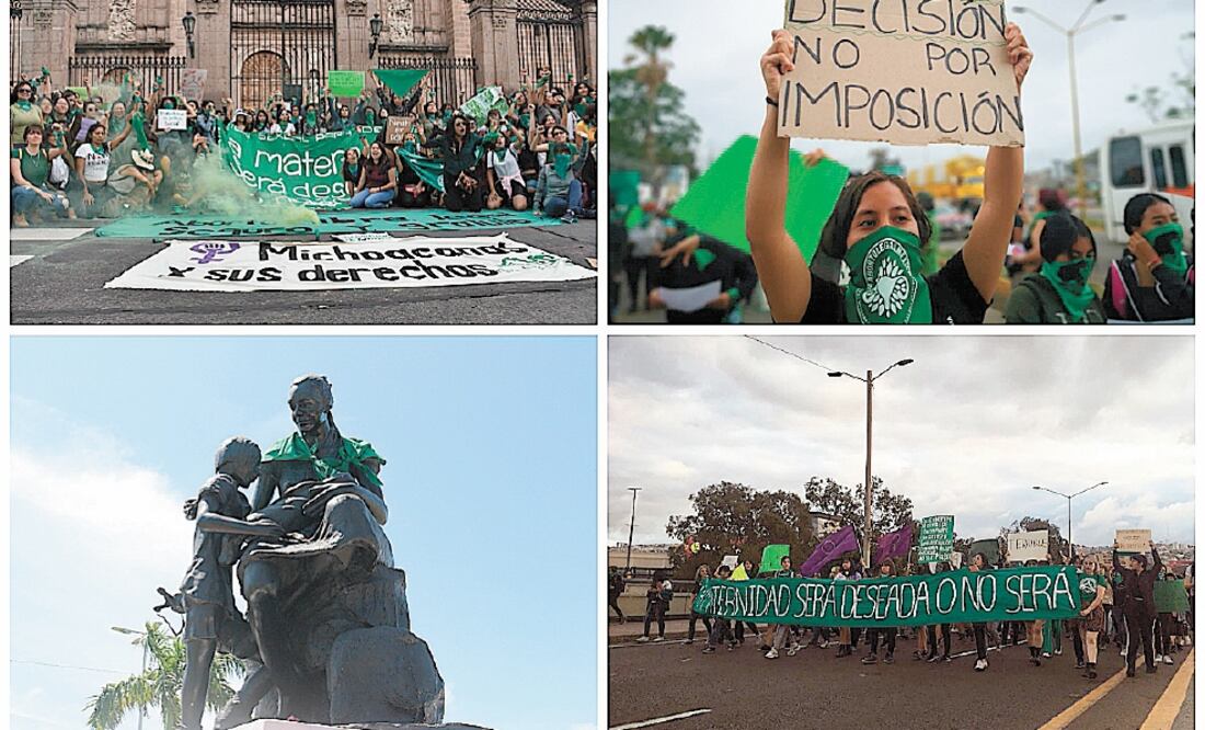 Mujeres de todas las edades marcharon con pancartas y paliacates verdes en estados como Michoacán, Oaxaca, Quintana Roo y BC como parte del “28S” o Día de Acción Global por el acceso al Aborto Legal y Seguro. Foto/Corresponsales de EL UNIVERSAL