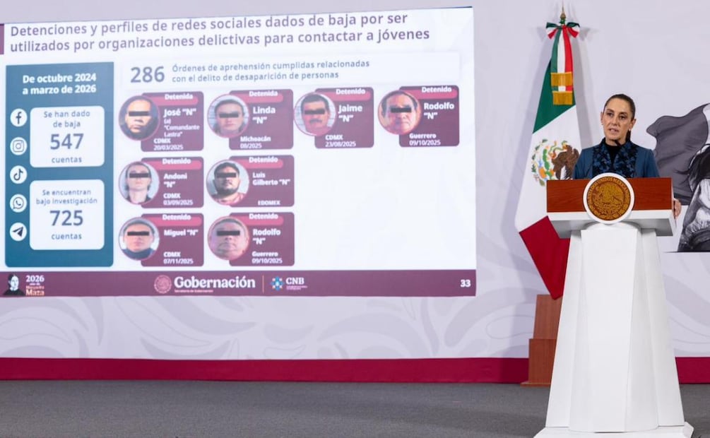 Presidenta Claudia Sheinbaum habla del informe de personas desaparecidas durante su conferencia de prensa desde Palacio Nacional (27/03/2026). Foto: Hugo Salvador / EL UNIVERSAL