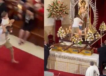 VIDEO: Hombre irrumpe con niño en iglesia de España y lo deja junto a la virgen