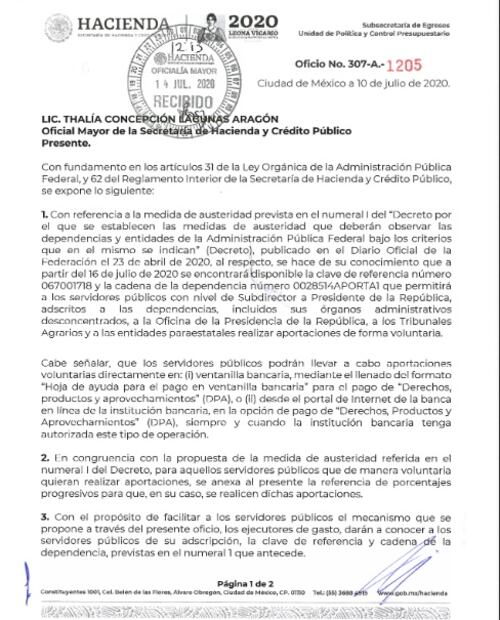 Por austeridad, servidores públicos y AMLO donarán entre 5% y 25% de salario