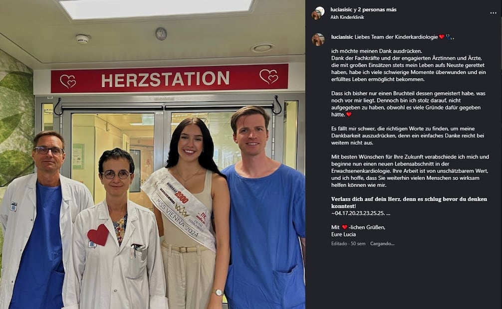 En 2024, Lucia Sisic utilizó su cuenta de Instagram para agradecer a un equipo de especialistas en cardiología pediátrica que la había atendido. Foto: Captura de pantalla