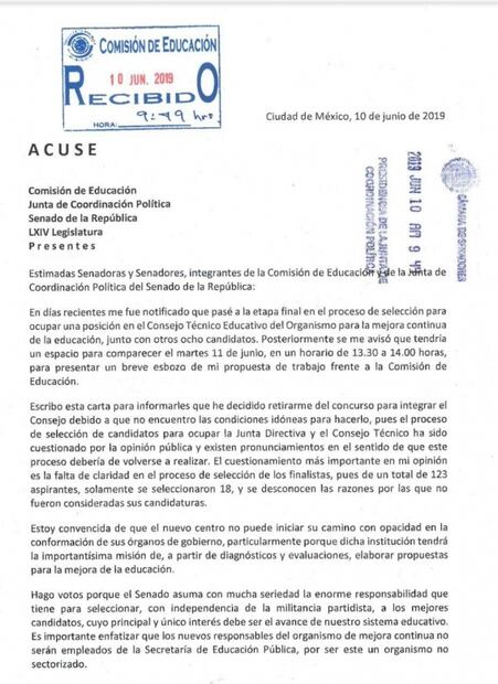 Con renuncia, inicia selección de aspirantes al Consejo Técnico de Educación