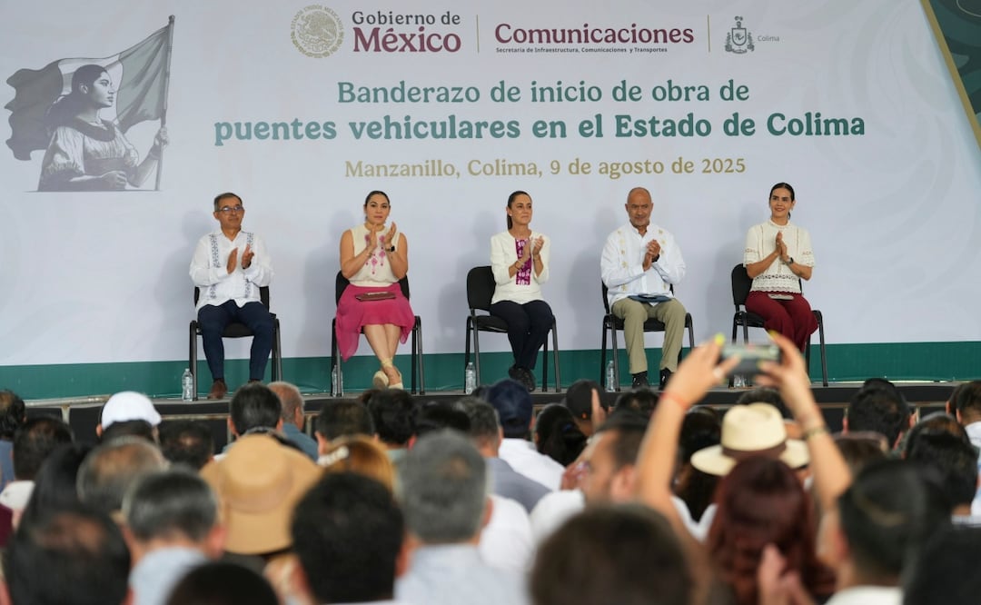 Presidenta Sheinbaum durante el inicio de las obras de puentes vehiculares en Colima (08/08/2025). Foto: Presidencia