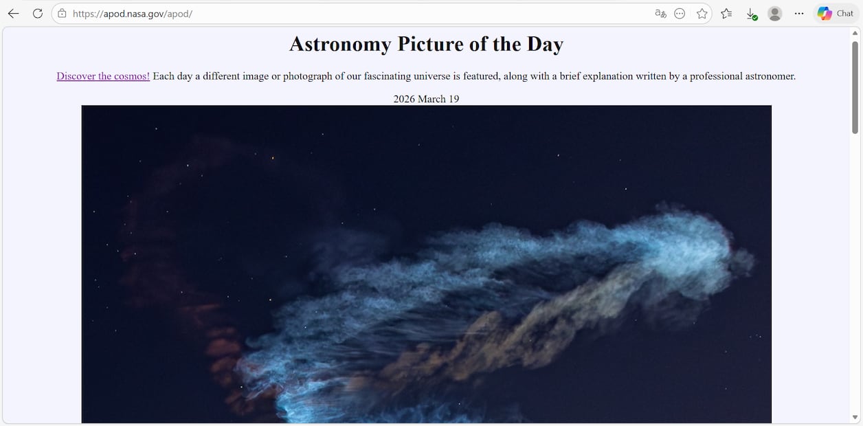 "Astronomy Picture of the Day" muestra fotografías de fenómenos astronómicos diferentes todos los días. Foto: Captura de pantalla