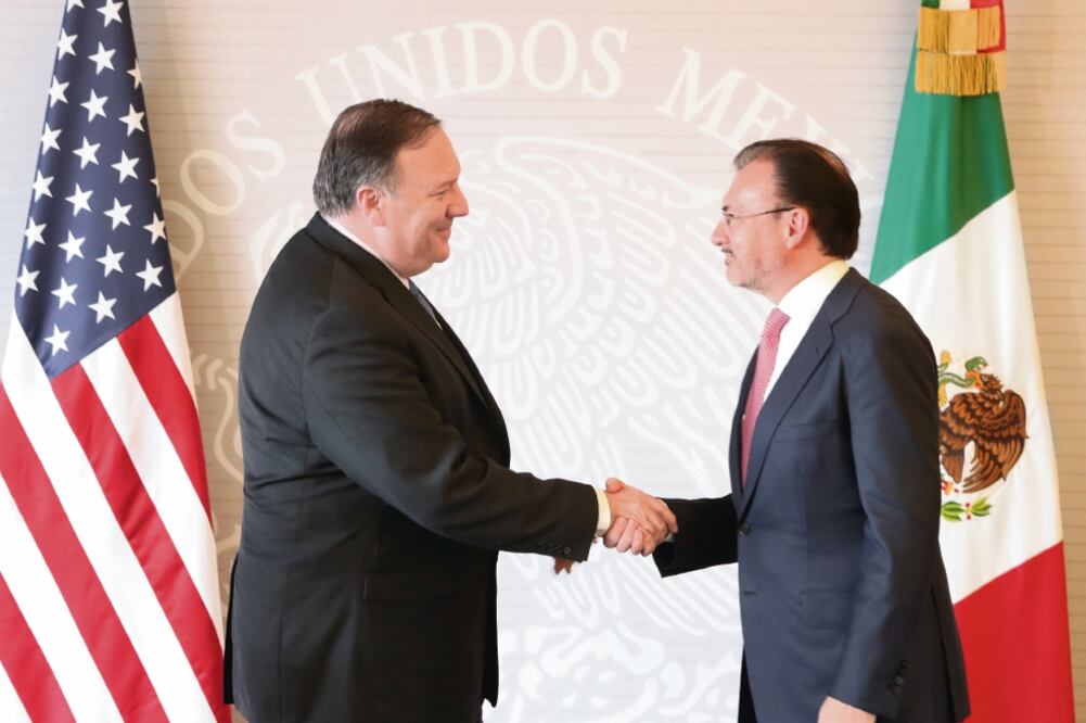 Luis Videgaray dio un mensaje a medios de comunicación al lado del secretario de Estado de Estados Unidos, Michael Pompeo. (ARIEL OJEDA. EL UNIVERSAL)