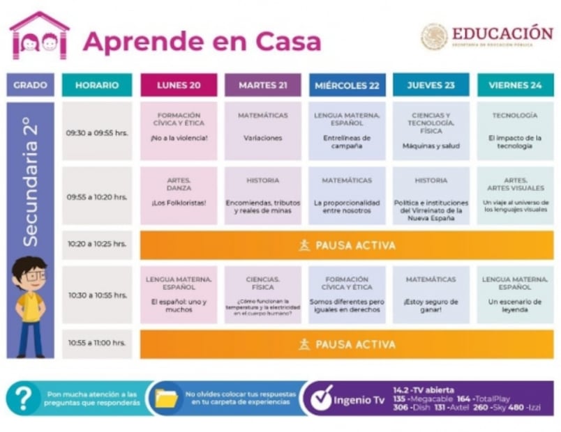 Estos son los horarios de las clases virtuales de la SEP para kínder, primaria y secundaria
