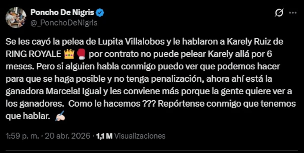 Poncho de Nigris propone a Marcela Mistral para pelear contra Kim Shantal. Foto: Captura de pantalla