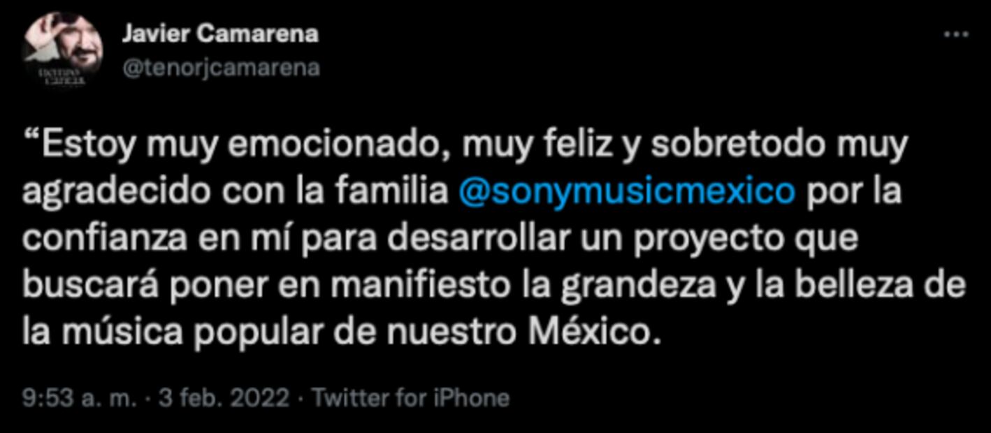 El tenor mexicano Javier Camarena firma con la disquera Sony Music