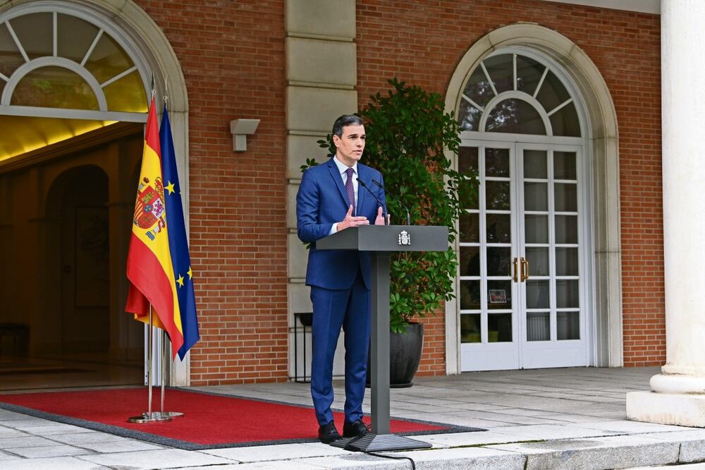 El presidente del gobierno español, Pedro Sánchez, durante una rueda de prensa en la Moncloa, en Madrid, donde anunció el adelanto de elecciones generales.