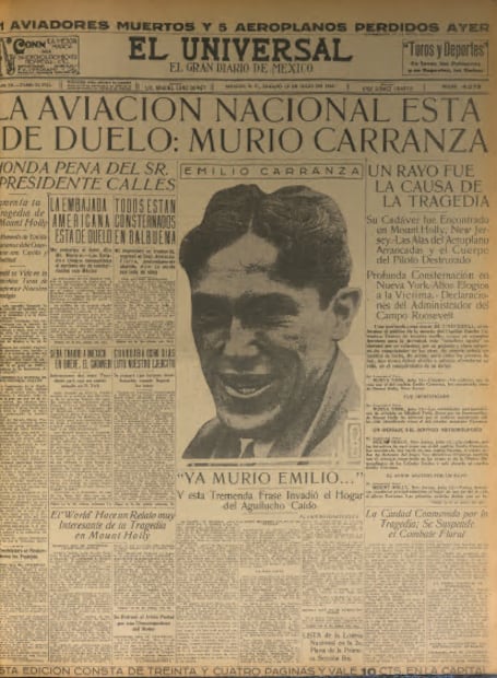 El histórico vuelo entre EU y México de 1928 que cobró la vida del piloto Emilio Carranza