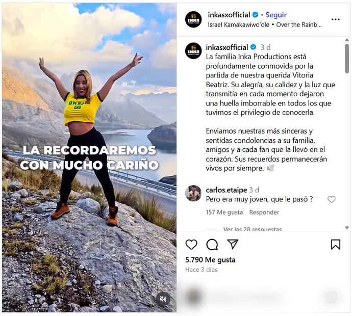Publicación de despedida de Inka Productions. Foto: Captura de pantalla de Instagram