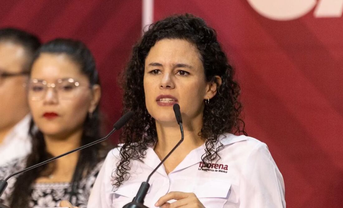 La dirigente nacional de Morena, Luisa María Alcalde, en conferencia de prensa desde Campeche este jueves 11 de septiembre de 2025. Foto: Especial