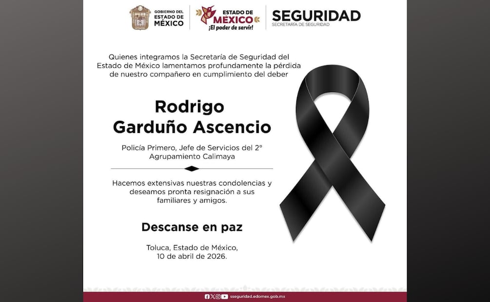 Rodrigo Garduño Ascencio, jefe de Servicios del Segundo Agrupamiento de Calimaya, perdió la vida en el enfrentamiento. | Foto: Especial,