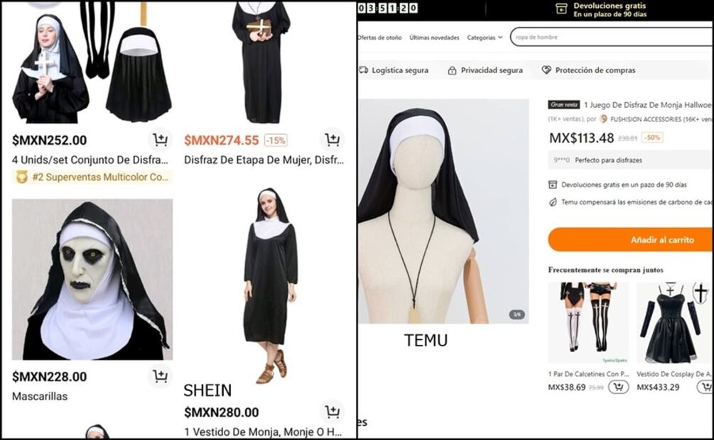 Disfraz de "La Monja" en SHEIN Y TEMU. Foto: Captura de pantalla