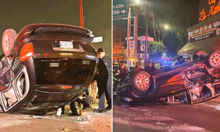 Vuelca auto tras choque con patrulla en la Cuauhtémoc y detienen a conductores