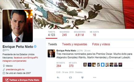 Peña desea éxito a mexicanos nominados al Oscar