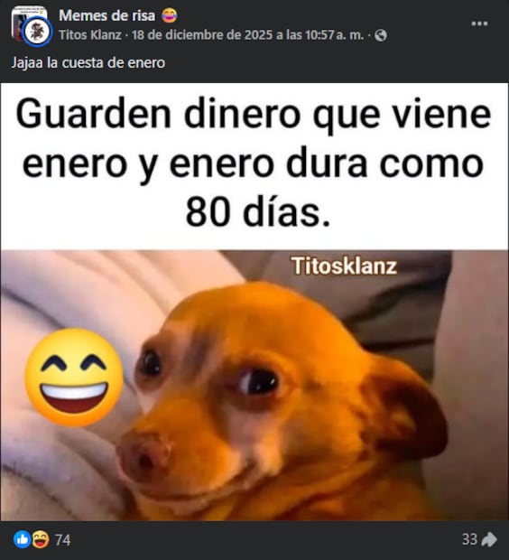 Usuarios en redes comparten memes para bajar la tensión ocasionada por la cuesta de enero 2026. Foto: Captura de pantalla