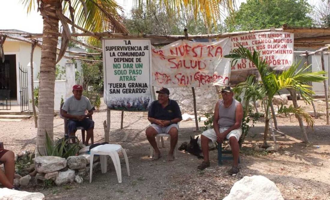 Pobladores de la comisaría de Mérida de Santa María Chí se quejan de la contaminación de una granja porcina (08/12/2024) Foto Especial.