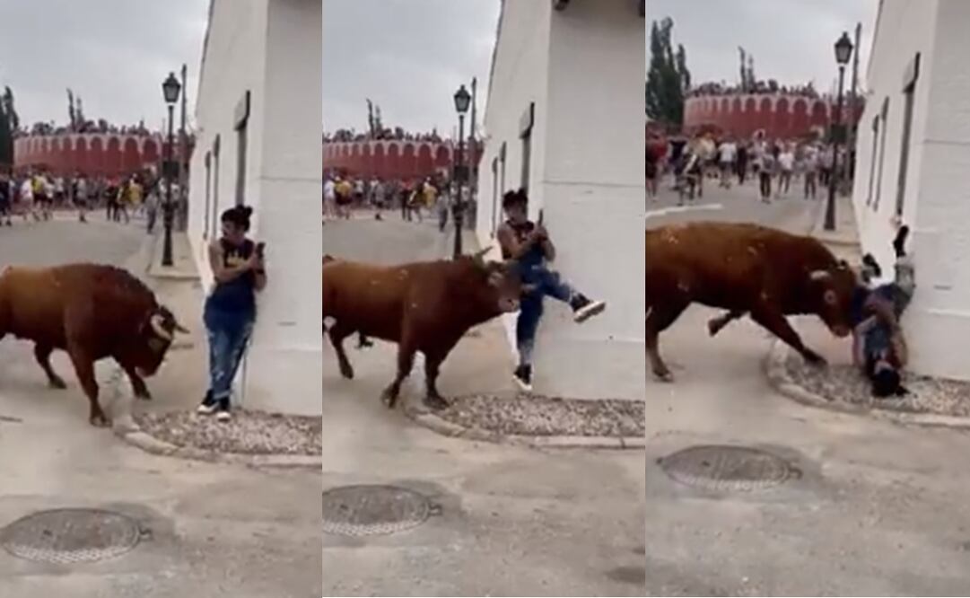 VIDEO: Mujer recibe fuerte cornada de un toro mientras ella estaba en el celular