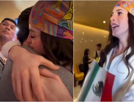 Con matracas y "Cielito lindo", Fátima Bosch es recibida por mexicanos en su arribo a Bangkok; su hermano la esperaba